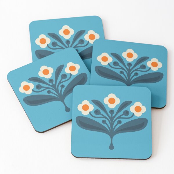 Item preview, KF 0201 D - Vintage Retro Daisy 70s Pattern in Blue Orange designed and sold by KhakiFinch.
