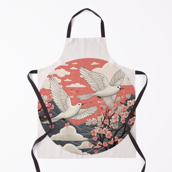 Item preview, Ethereal Flight: Doves Soaring Over Majestic Mountains and Blooming Blossoms designed and sold by GreenInkXpress.