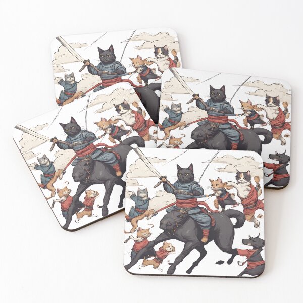 Item preview, Japanese Samurai Warriors: Black Cat and Dog Fighting with Katana Swords designed and sold by Design 91maji.
