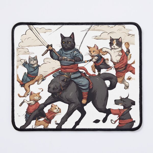 Item preview, Japanese Samurai Warriors: Black Cat and Dog Fighting with Katana Swords designed and sold by Design 91maji.
