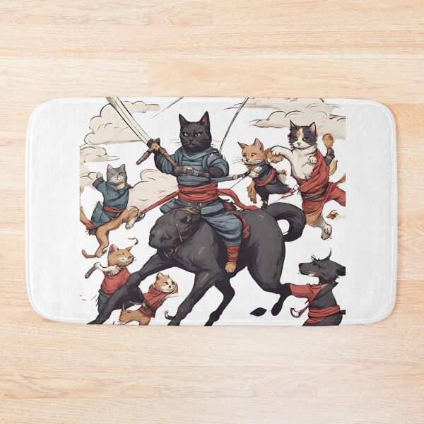 Item preview, Japanese Samurai Warriors: Black Cat and Dog Fighting with Katana Swords designed and sold by Design 91maji.
