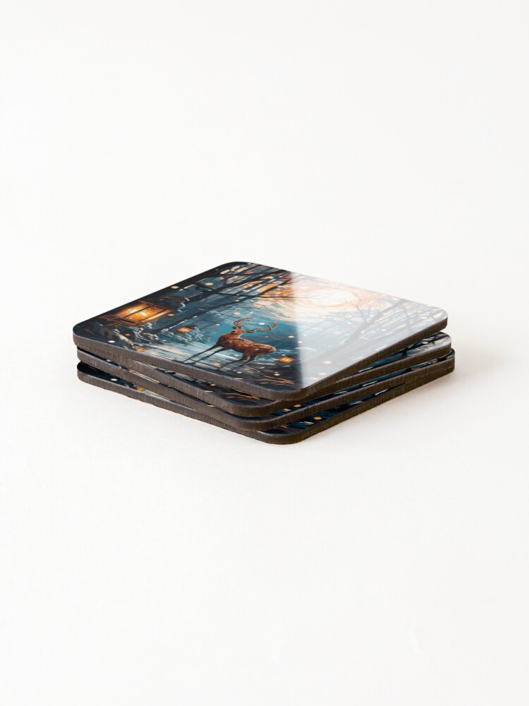 Thumbnail 4 of 5, Coasters (Set of 4), Stag In The Lantern Forest designed and sold by FoxTreeDesign.
