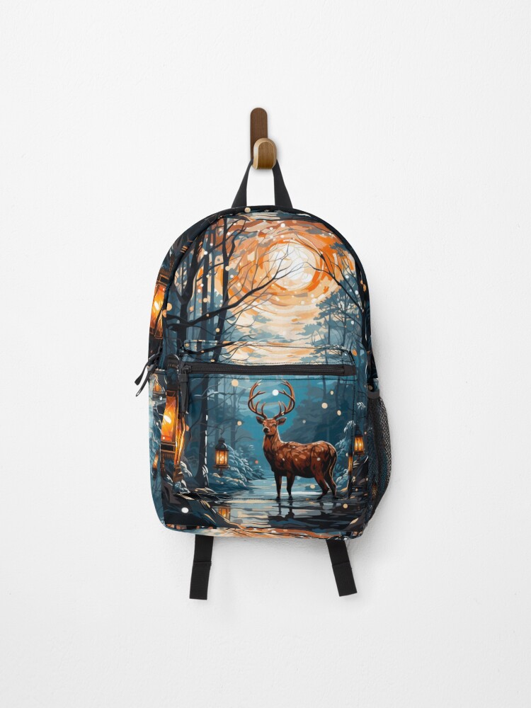Thumbnail 1 of 3, Backpack, Stag In The Lantern Forest designed and sold by FoxTreeDesign.