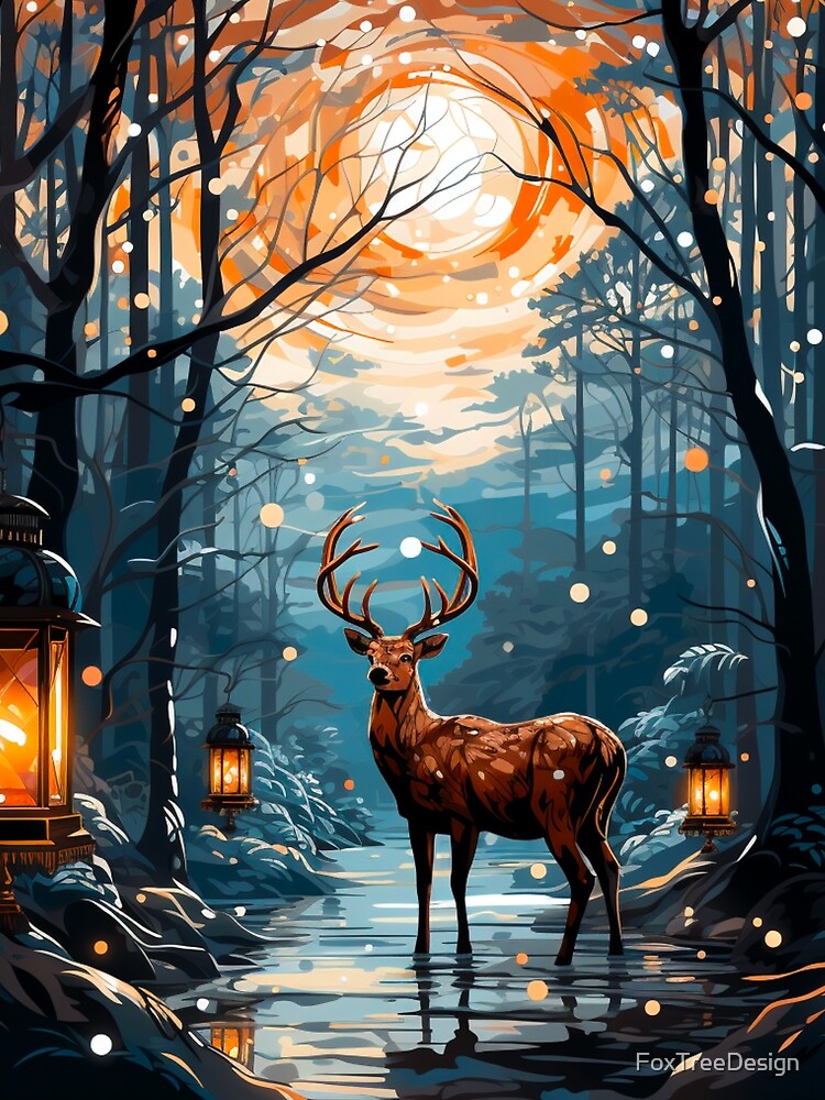 Thumbnail 3 of 3, Scarf, Stag In The Lantern Forest designed and sold by FoxTreeDesign.