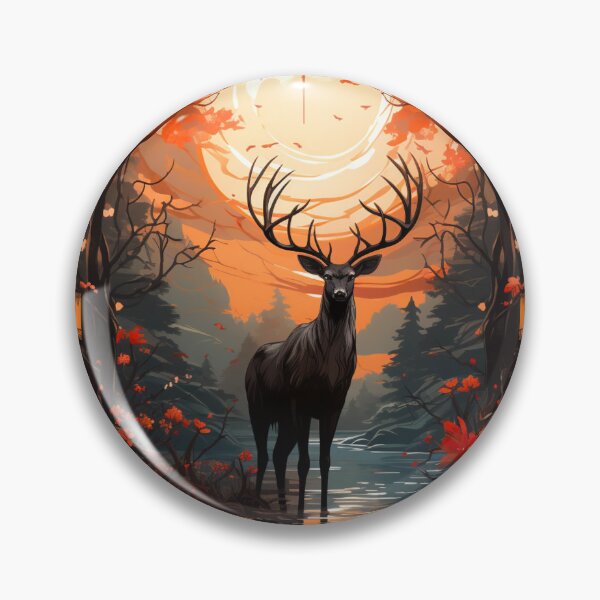Item preview, Black Stag In The Floral Lantern Forest designed and sold by FoxTreeDesign.