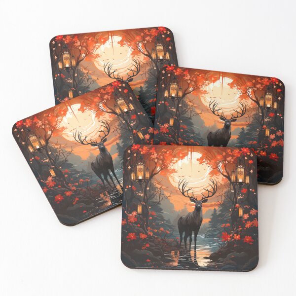Item preview, Black Stag In The Floral Lantern Forest designed and sold by FoxTreeDesign.