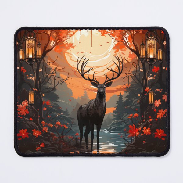 Item preview, Black Stag In The Floral Lantern Forest designed and sold by FoxTreeDesign.
