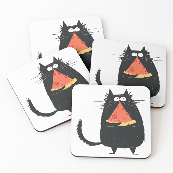 Item preview, cute black cat with pizza designed and sold by BoomGraf.