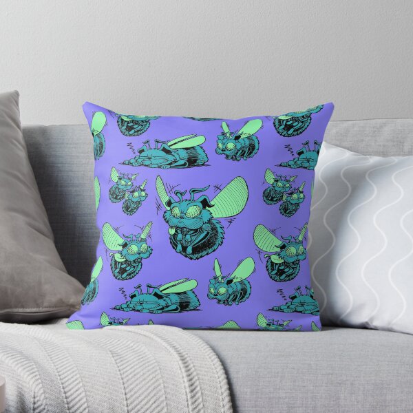 Pug Bees - Blue/Green Pattern Throw Pillow