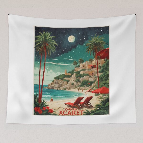 Item preview, Cancun Xcaret Mexico Vintage Poster designed and sold by TravelersGems.