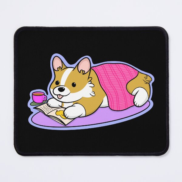 Item preview, Corgi, tea and book designed and sold by DrawsCutePaws.