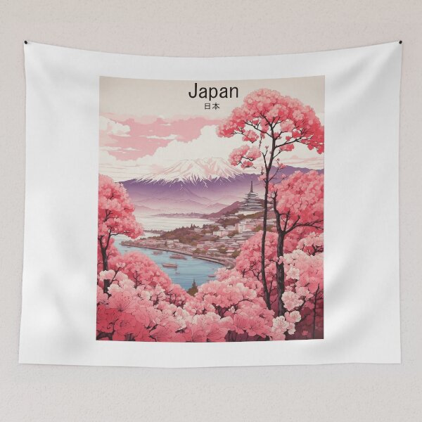 Aperçu de l'œuvre Japon Cerisiers En Fleurs Affiche Vintage Tourisme créée et vendue par TravelersGems.