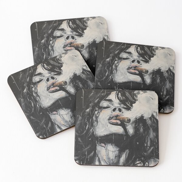 Item preview, Mystery Unveiled- The Mesmerizing World of Black, White, and Cigar Embrace Through Bold Brushstrokes designed and sold by OlfactoART Studio.
