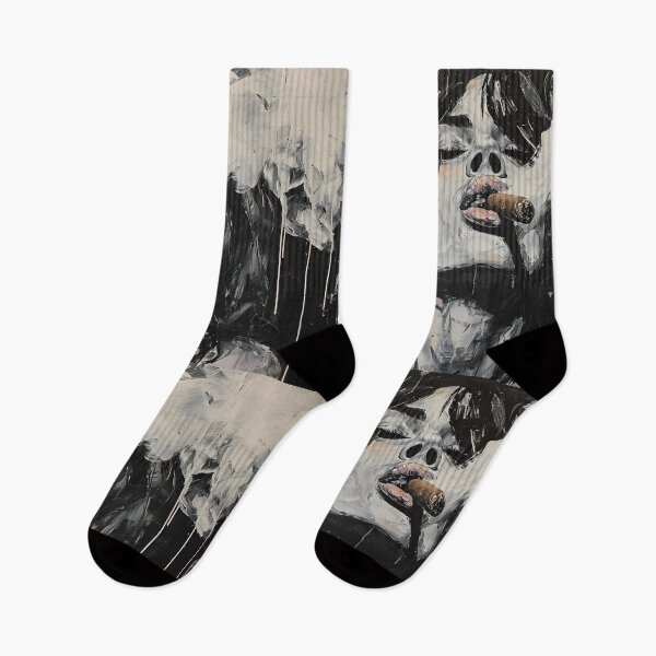 Item preview, Mystery Unveiled- The Mesmerizing World of Black, White, and Cigar Embrace Through Bold Brushstrokes designed and sold by OlfactoART Studio.