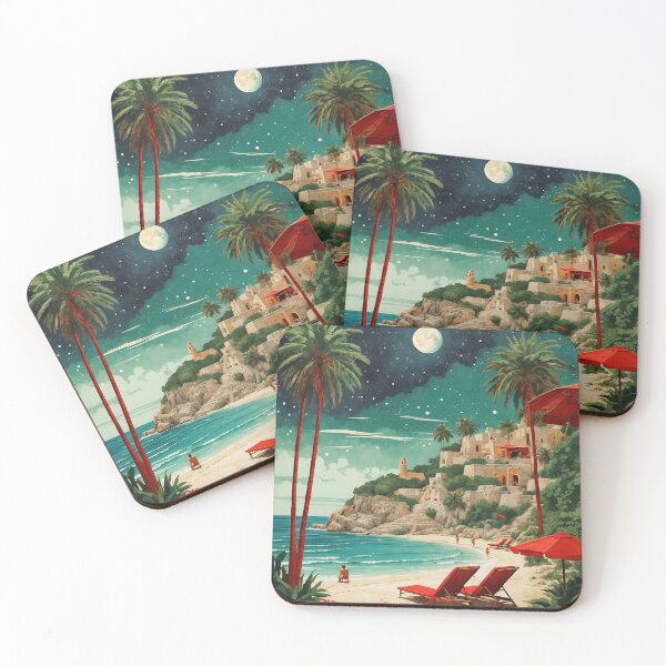 Item preview, Cancun Xcaret Starry Night and Moon Mexico Vintage Poster designed and sold by TravelersGems.