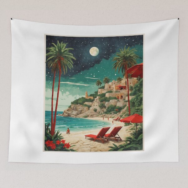 Item preview, Cancun Xcaret Starry Night and Moon Mexico Vintage Poster designed and sold by TravelersGems.