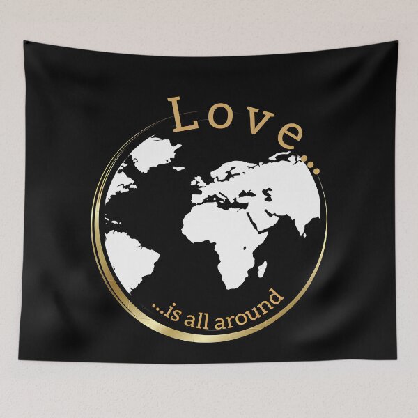 Item preview, Love is all around - design with gold and black globe designed and sold by Klickkunstwerke.