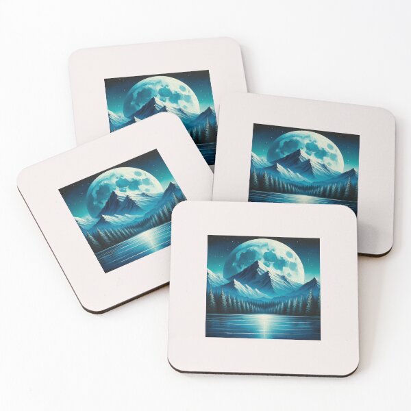 Item preview, a painting of a mountain scene with a full moon designed and sold by asbno19.