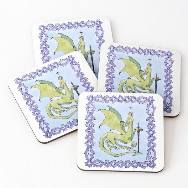 Item preview, Green dragon with a sword illustration, Watercolour whimsical artwork designed and sold by Alika's  Garden.