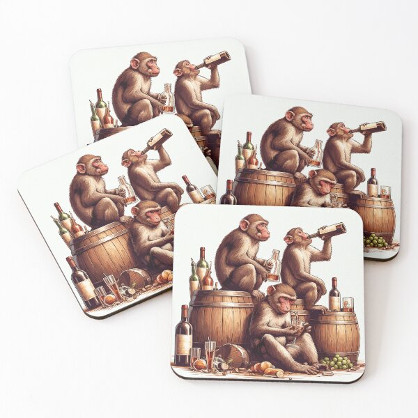 Item preview, Three Drunken Monkeys on Barrels - Digital Art designed and sold by iwcus.