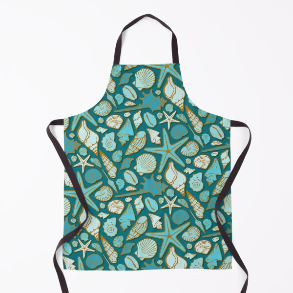Item preview, Gold lined turquoise seashells on teal pattern designed and sold by starseedgems.