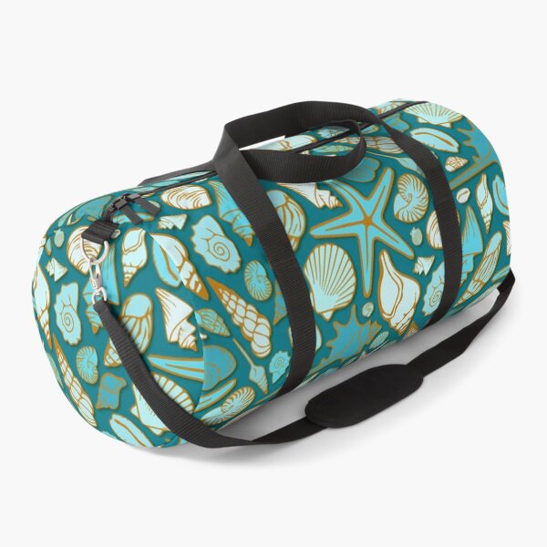 Item preview, Gold lined turquoise seashells on teal pattern designed and sold by starseedgems.