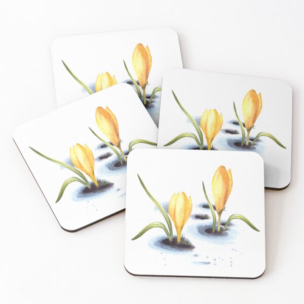 Item preview, Flowers yellow crocuses sprouting through the snow Watercolor hand drawn illustration Spring sticker designed and sold by BartolArt.