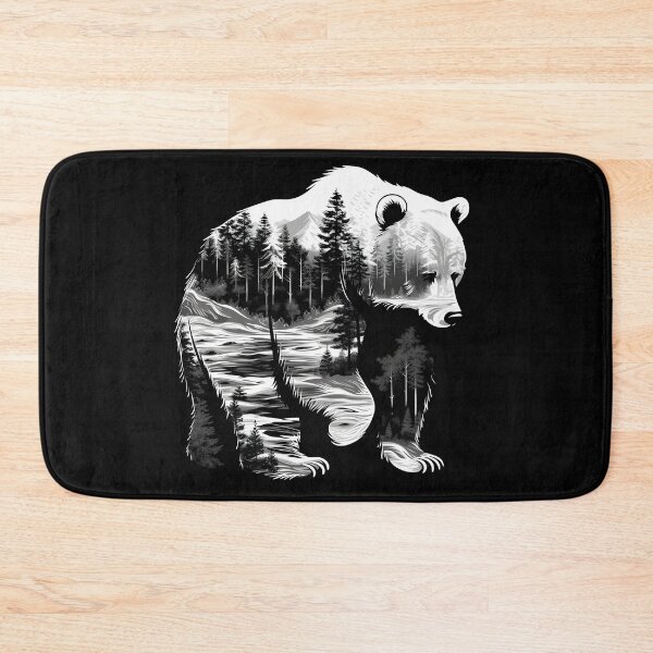 Item preview, Wilderness in the shape of a bear in black & white designed and sold by randrdesign.