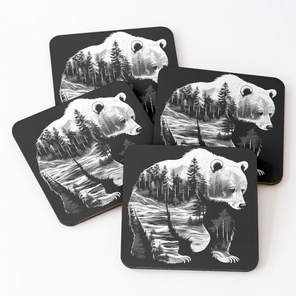 Item preview, Wilderness in the shape of a bear in black & white designed and sold by randrdesign.