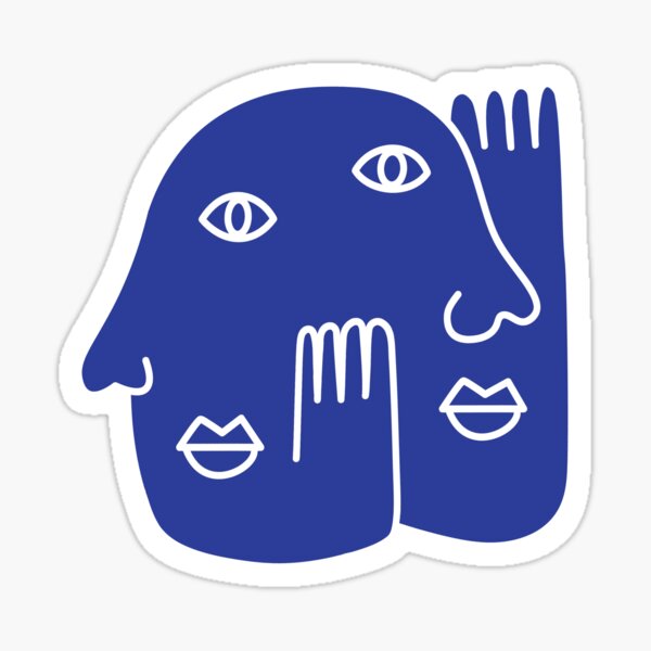 Blue Abstract Faces Lips Eyes Line Drawing Sticker