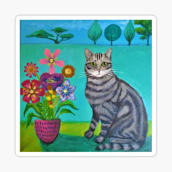 Tabby cat with flowers Sticker