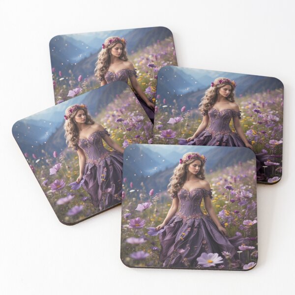 Item preview, Whispering Petals| Graceful Fairy in a Meadow of Purple and Yellow Blooms designed and sold by MysticFable.