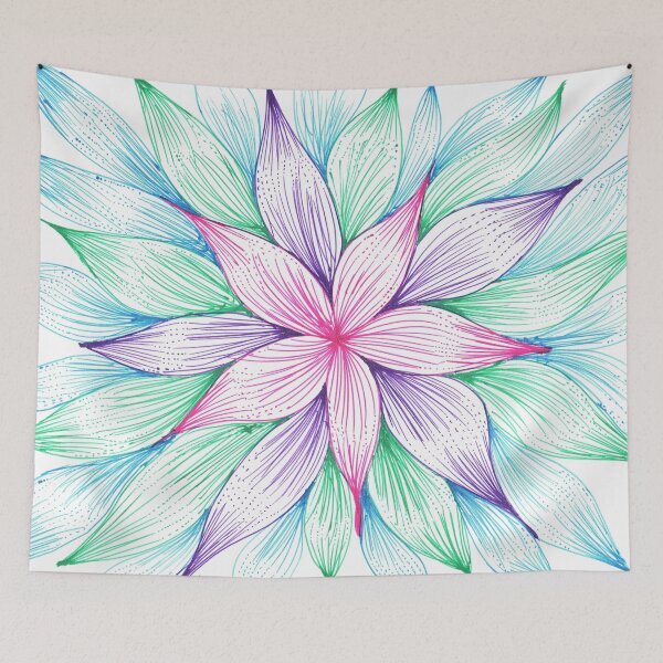 Item preview, Abstract Red, Green & Blue Flower line art designed and sold by BridgingThought.