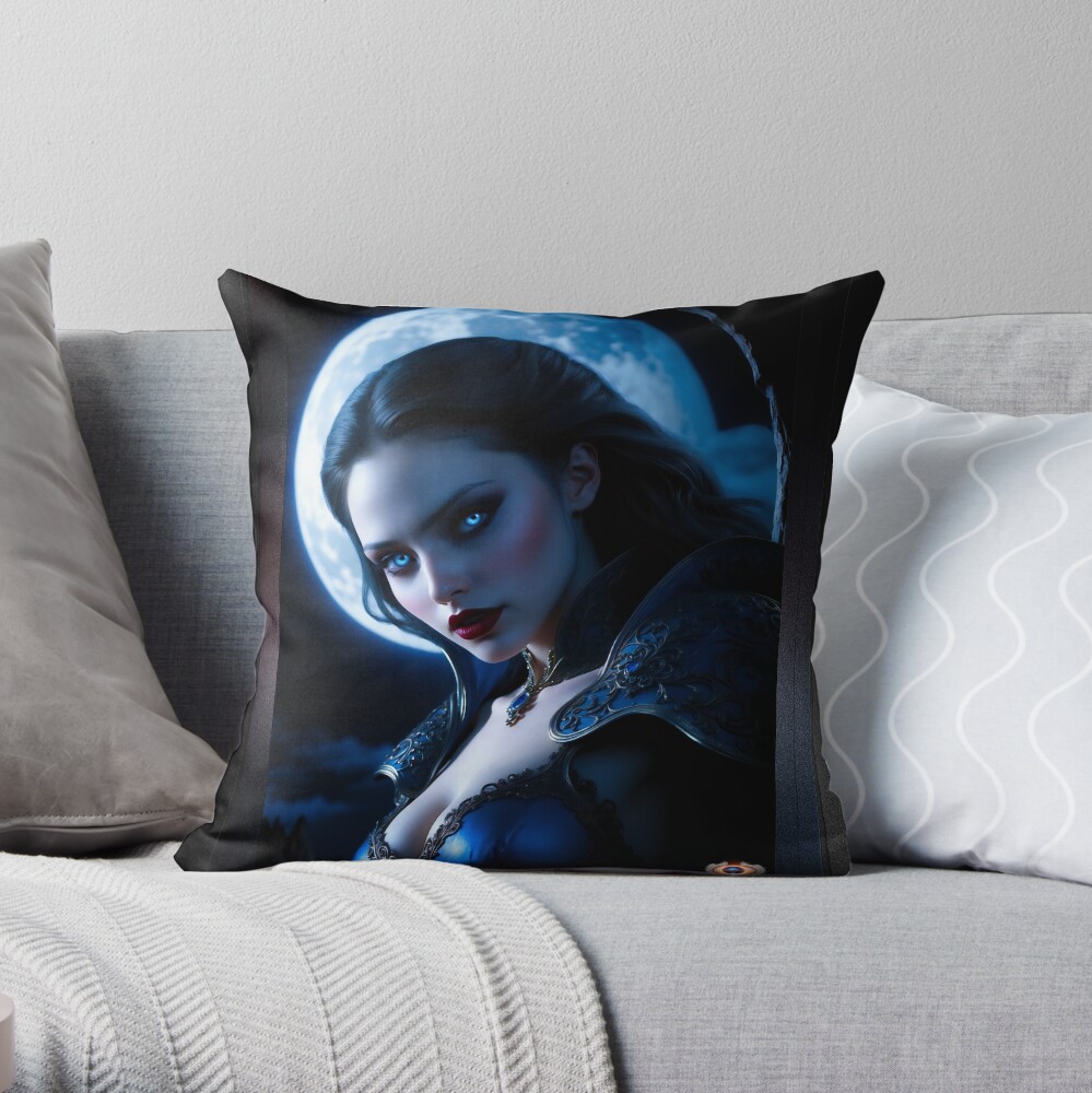 The Vampire Huntress Anasthia AI Concept Art by Xzendor7 - Beauty Of The Night Stalker 4 The Vampire Huntress Anasthia Enchanting AI Concept Art Portrait by Xzendor7 Decorative Throw Pillow Art Print