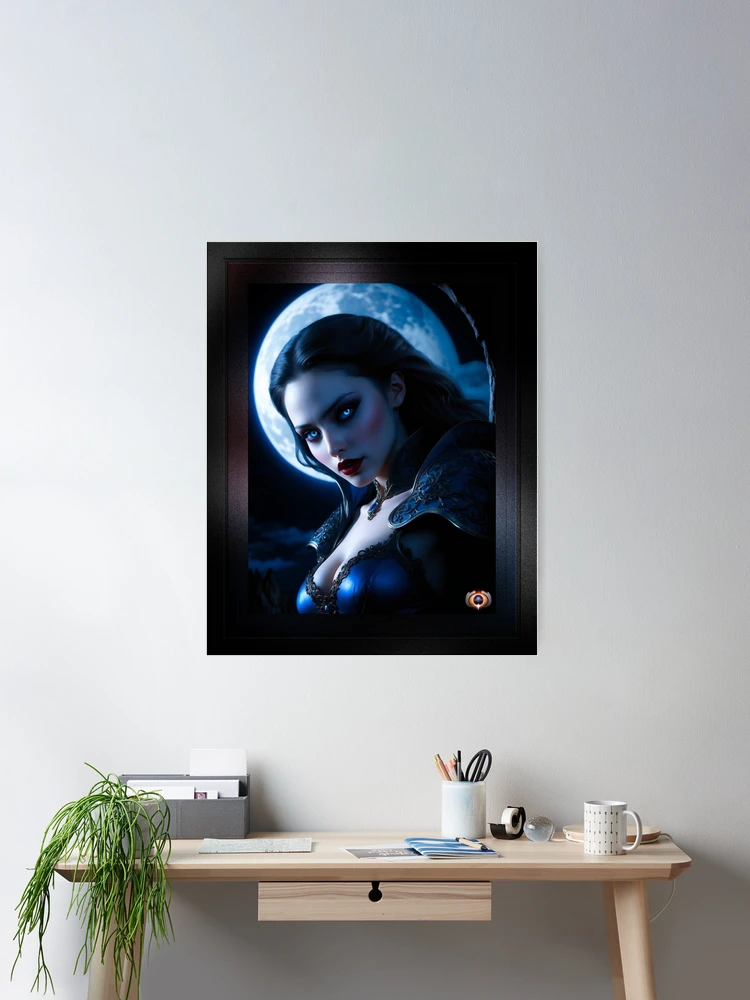The Vampire Huntress Anasthia AI Concept Art by Xzendor7 - Beauty Of The Night Stalker 2 The Vampire Huntress Anasthia Enchanting AI Concept Art Portrait by Xzendor7 Room Decor Poster Art Print