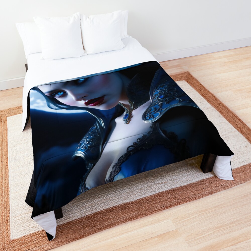 The Vampire Huntress Anasthia AI Concept Art by Xzendor7 - Beauty Of The Night Stalker 3 The Vampire Huntress Anasthia Enchanting AI Concept Art Portrait by Xzendor7 Decorative Comforter Art Print