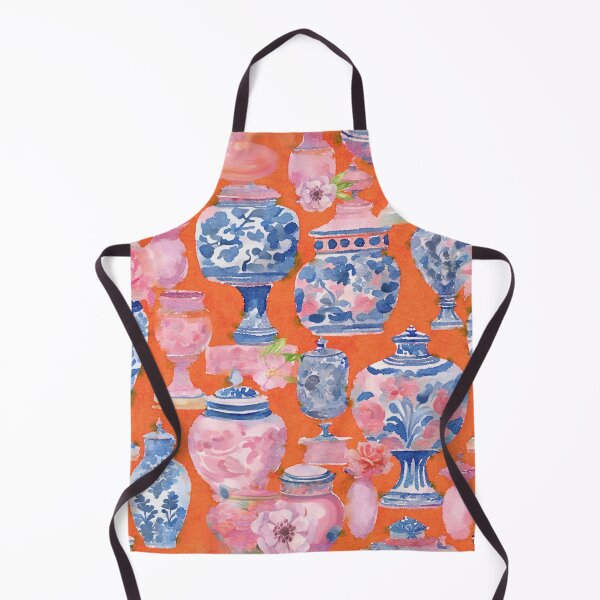 Item preview, Chinoiserie jars and flowers on orange designed and sold by SophieClimaArt.