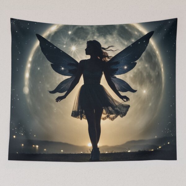 Aperçu de l'œuvre Danse Céleste | Silhouette de fée dans la splendeur au clair de lune créée et vendue par MysticFable.