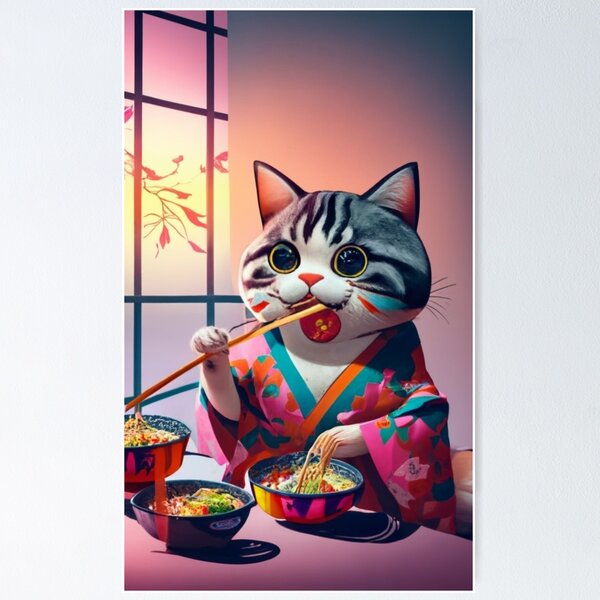 Item preview, biocolor cat eat ramen v19 designed and sold by FenwickDesign99.