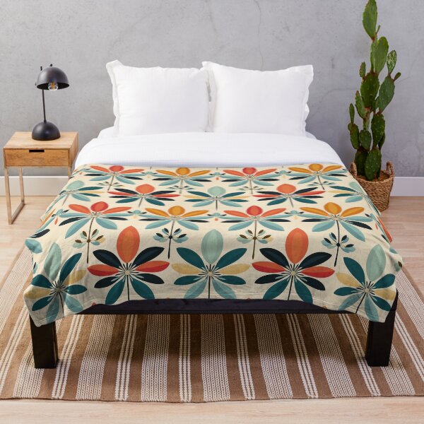 Item preview, Mid-Century Modern Abstract Flower Pattern in Teal, Coral and Mustard #3 designed and sold by EtherealEchoes.