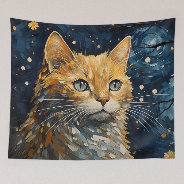 Item preview, Starry Night Whispers: The Yellow Cat Among Blossoms designed and sold by unimuse.