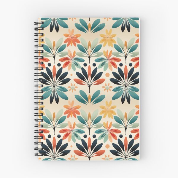 Item preview, Mid-Century Modern Abstract Flower Pattern in Teal, Coral and Mustard #7 designed and sold by EtherealEchoes.