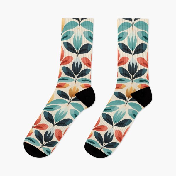Item preview, Mid-Century Modern Abstract Flower Pattern in Teal, Coral and Mustard #9 designed and sold by EtherealEchoes.