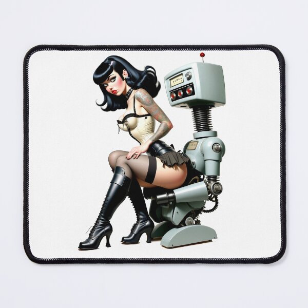 Item preview, Pinup Girl sitting on Retro Robots Lap designed and sold by BabesWithBots.