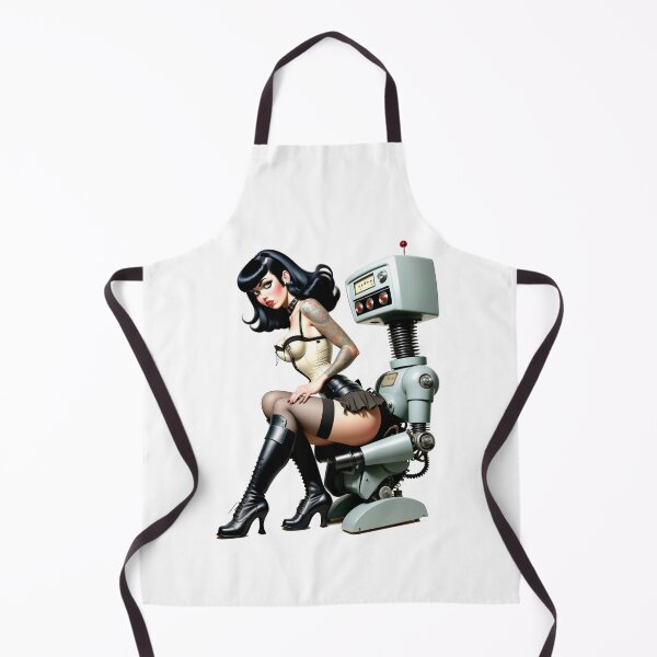 Item preview, Pinup Girl sitting on Retro Robots Lap designed and sold by BabesWithBots.