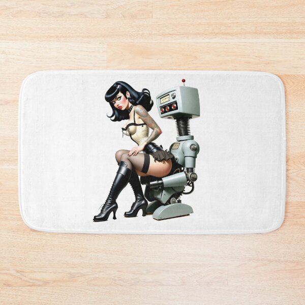 Item preview, Pinup Girl sitting on Retro Robots Lap designed and sold by BabesWithBots.