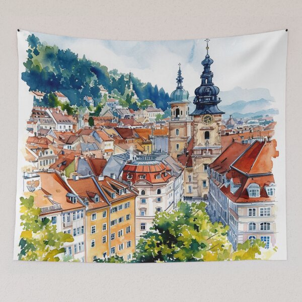 Item preview, Watercolor Design of Graz - Austria designed and sold by Sketch-Shack.