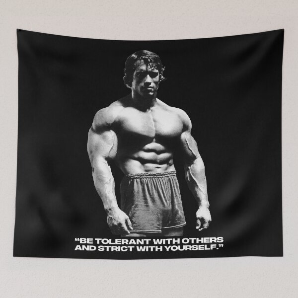 Item preview, Stoic Quote “Be tolerant with others and strict with yourself.” Arnold Schwarzenegger fan art designed and sold by HuzaifaNaveedh.