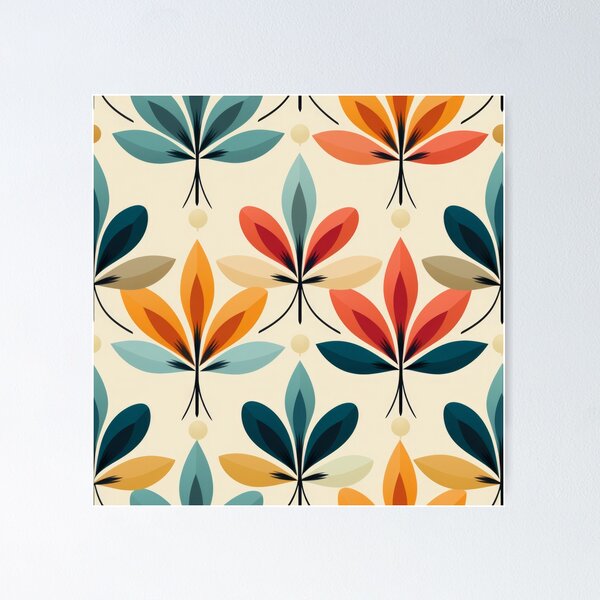 Item preview, Mid-Century Modern Abstract Flower Pattern in Teal, Coral and Mustard #13 designed and sold by EtherealEchoes.