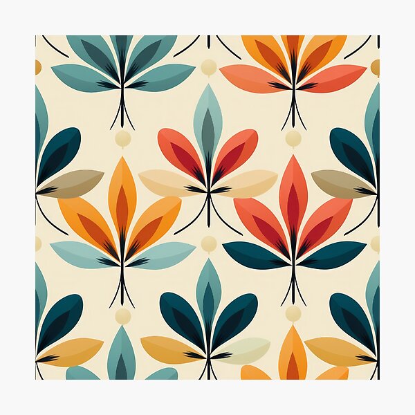 Item preview, Mid-Century Modern Abstract Flower Pattern in Teal, Coral and Mustard #13 designed and sold by EtherealEchoes.